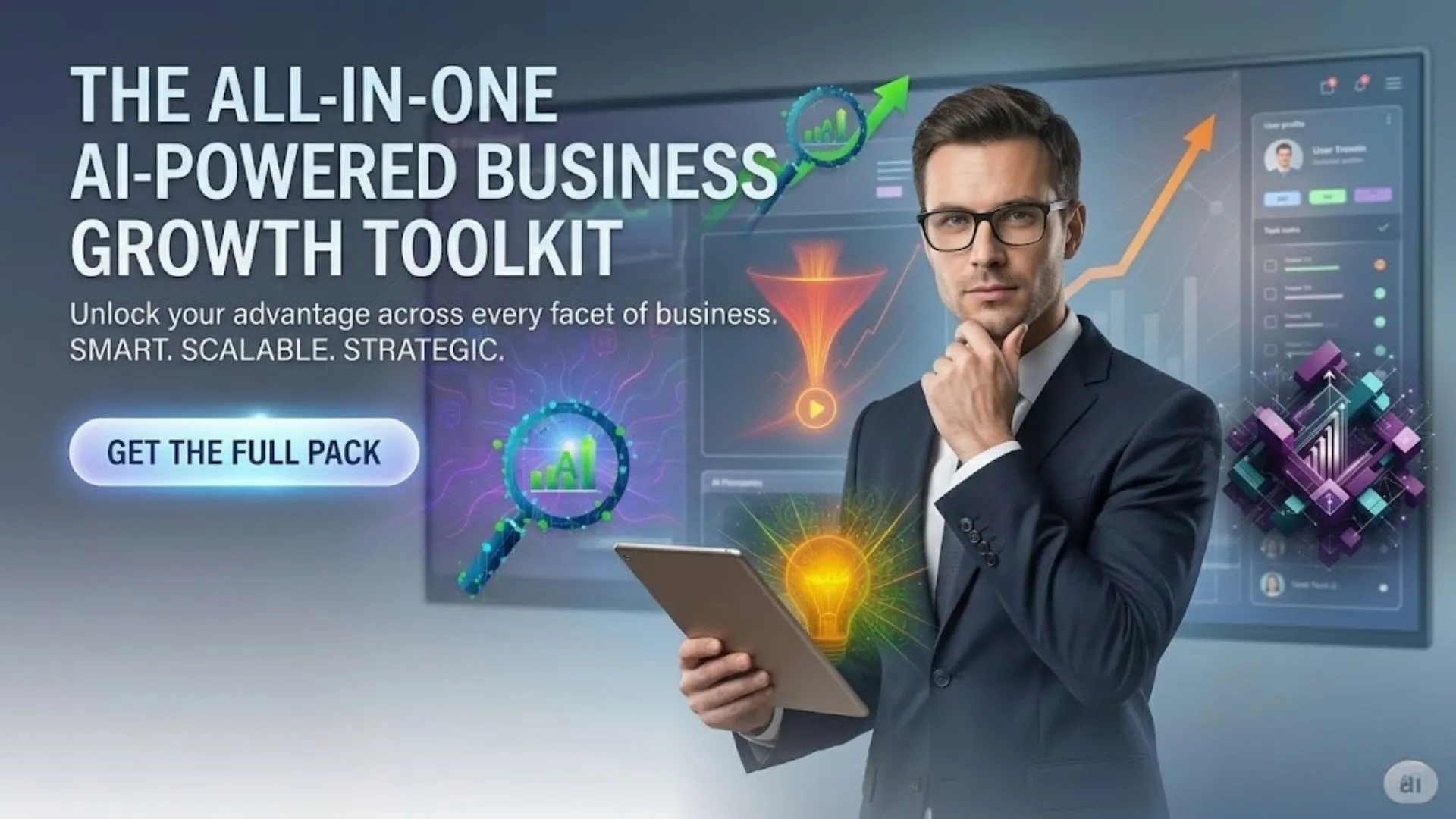 A confident business owner discovering their perfect AI prompt pack match with Expert AI Prompts.