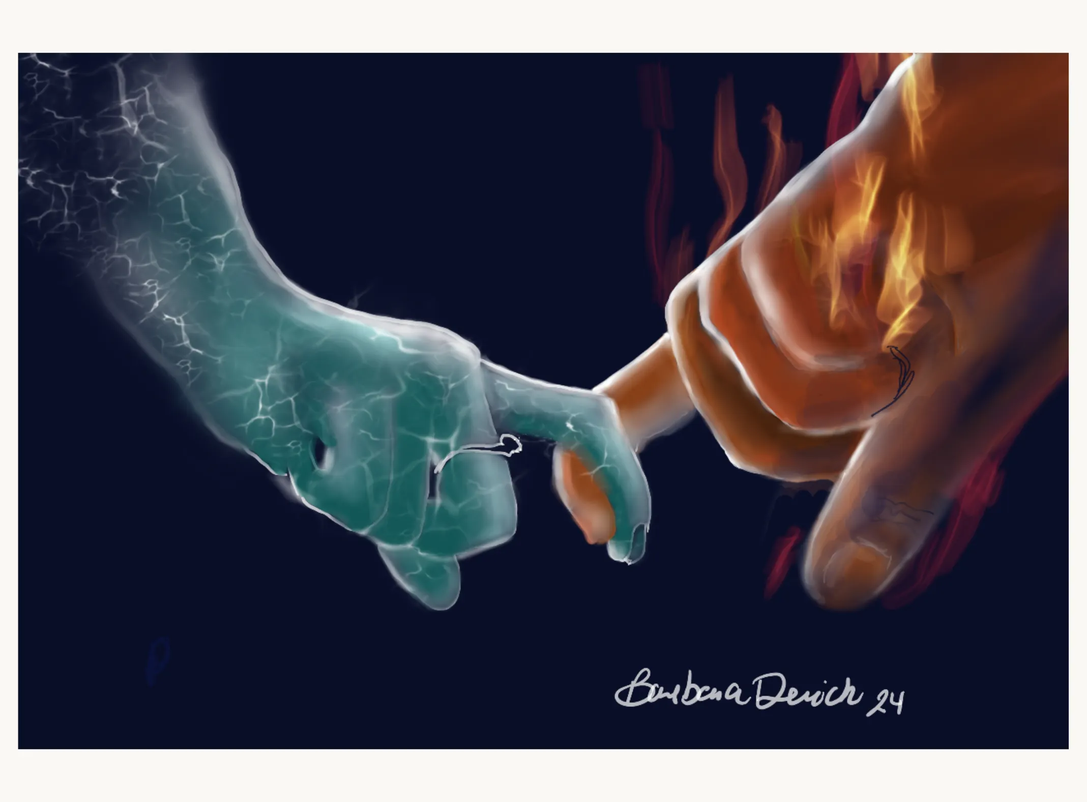 Digital Painting Titled: Love (Water & Fire) by Barbara Derrick