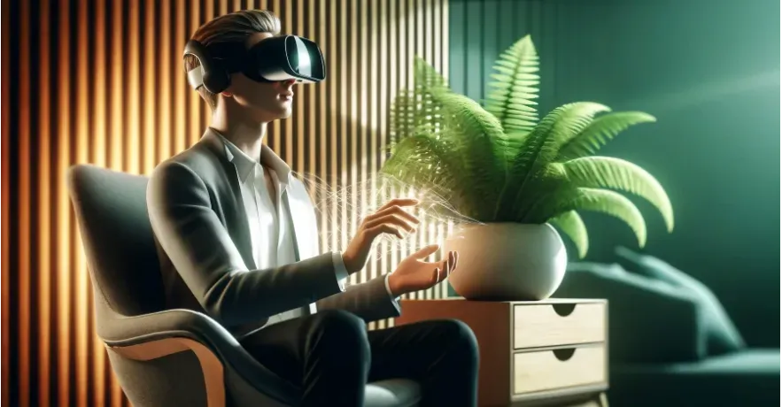 A person using a virtual reality headset in a relaxed posture.
