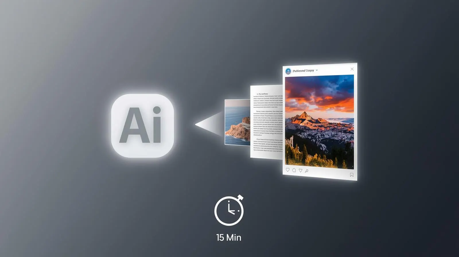 A graphic showing how generative AI advertising turns a single text prompt into both ad copy and visuals in minutes.