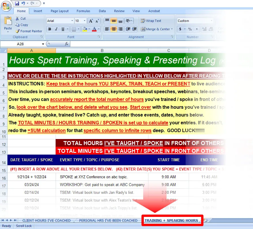 Coaching / SpeakinCoaching / Speaking Hour Log (1 EXCEL FILE)g Hour Log (1 EXCEL FILE)