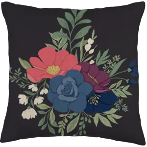 floral bouquet throw pillow on black background