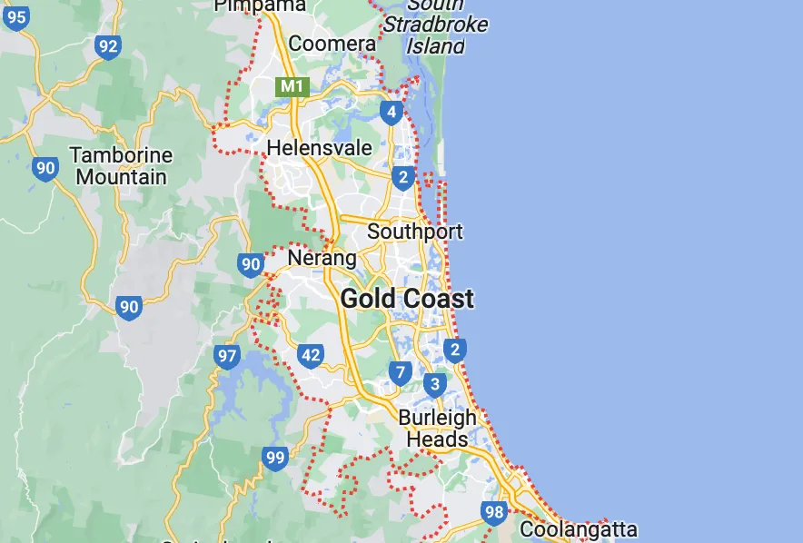 map of the Gold Coast- Coomera to Coolangatta