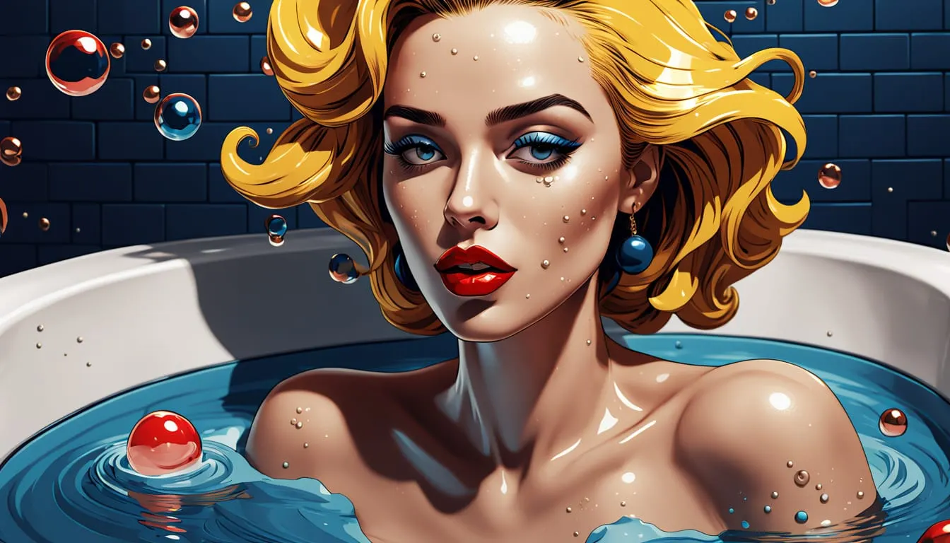 Pop art image of sultry blonde in the tub