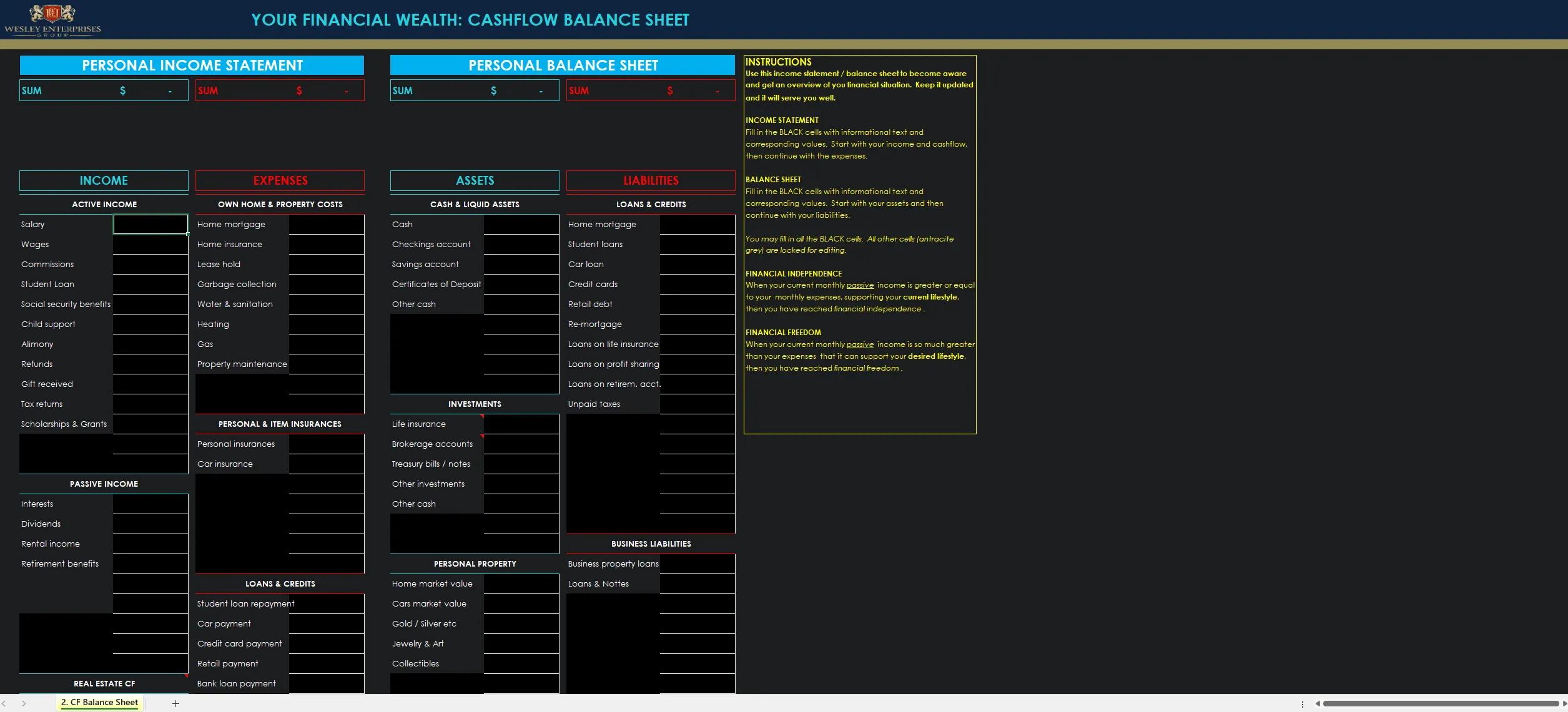 Personal Balance Sheet & Personal Income Statement
