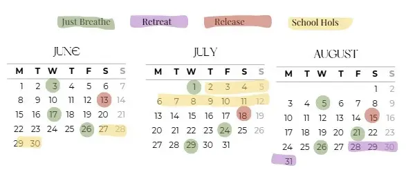 Breathework dates June July August 2026