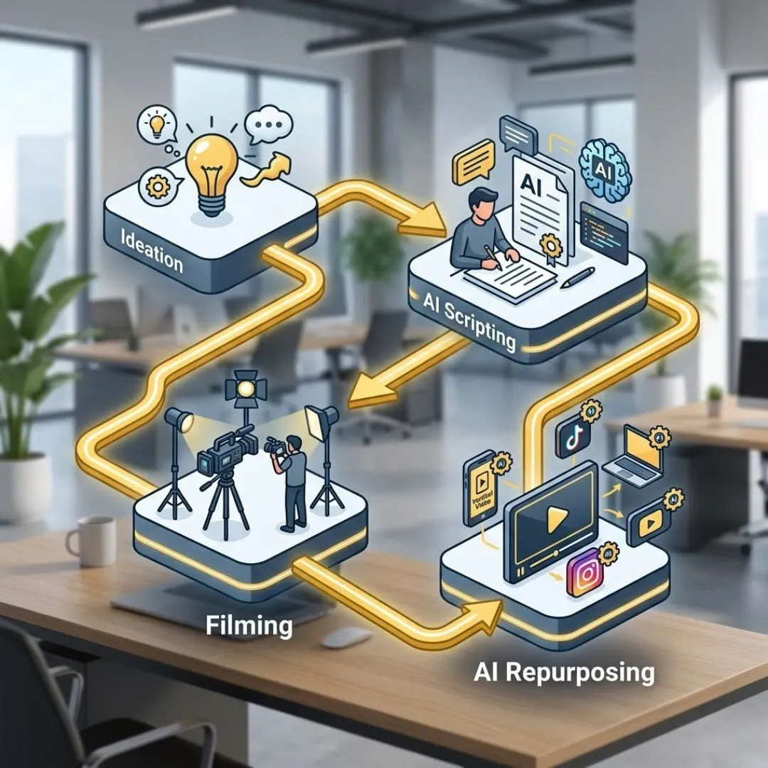 4-step workflow diagram showing how to use AI for YouTube content creation.
