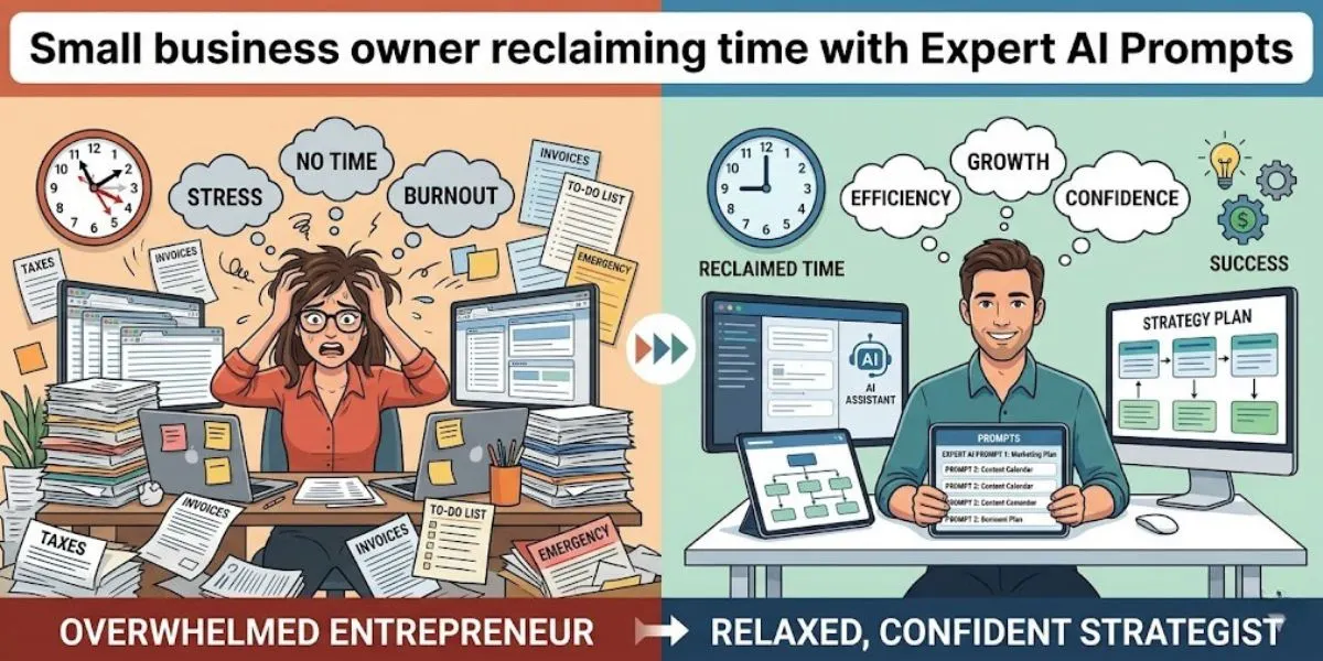 Small business owner reclaiming time with Expert AI Prompts
