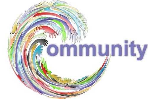 image of the word community where the C is made uo of helping hands