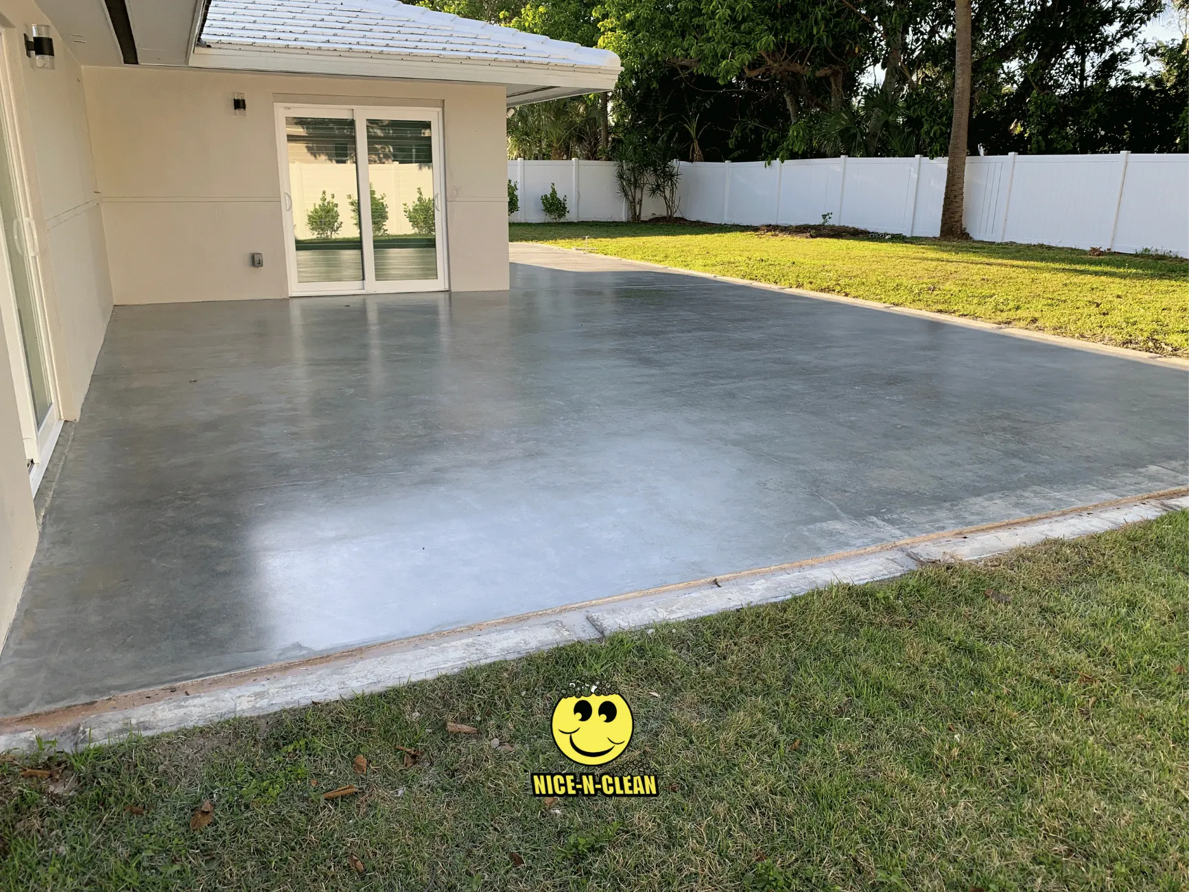 Cleaned, sealed, and polished concrete in the backyard.