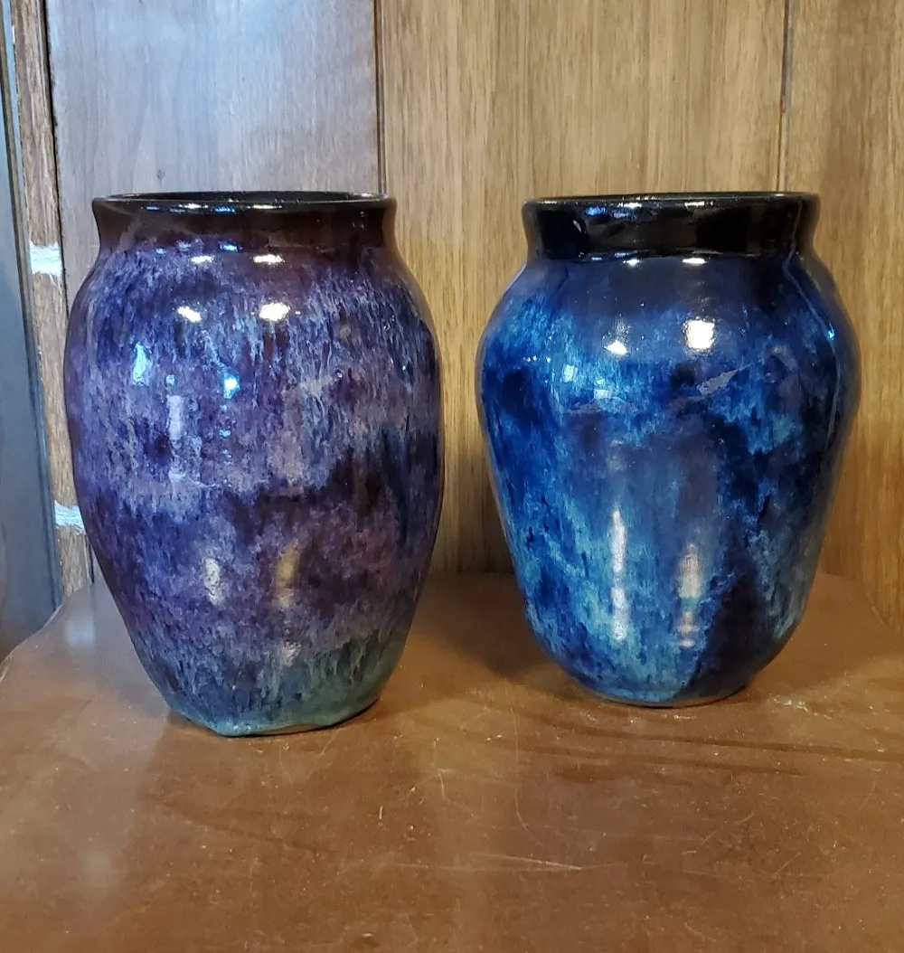 blue and purple Hebee vases