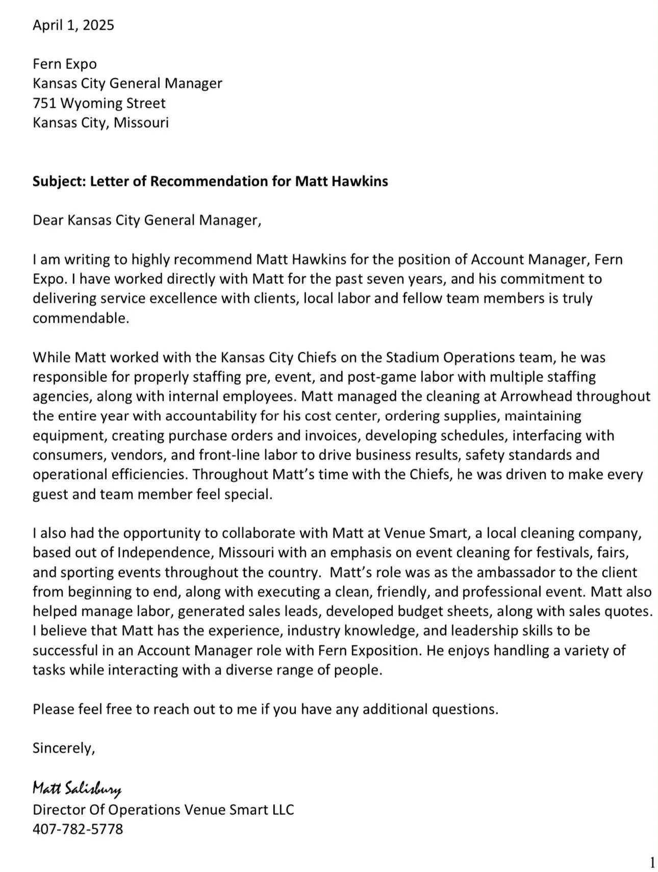 Reference Letter Fern Expo