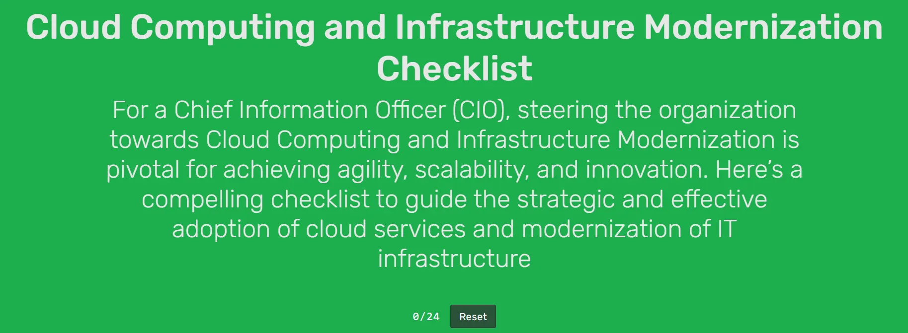 Cloud Computing and Infrastructure Modernization Checklist