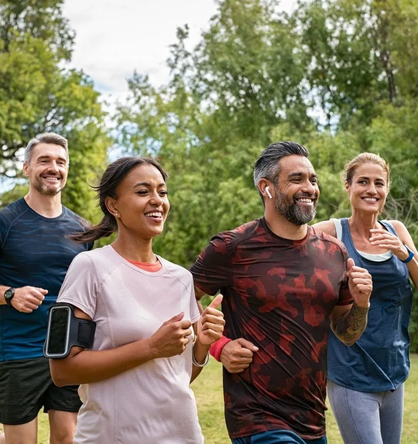 Group of Four Adults Jogging