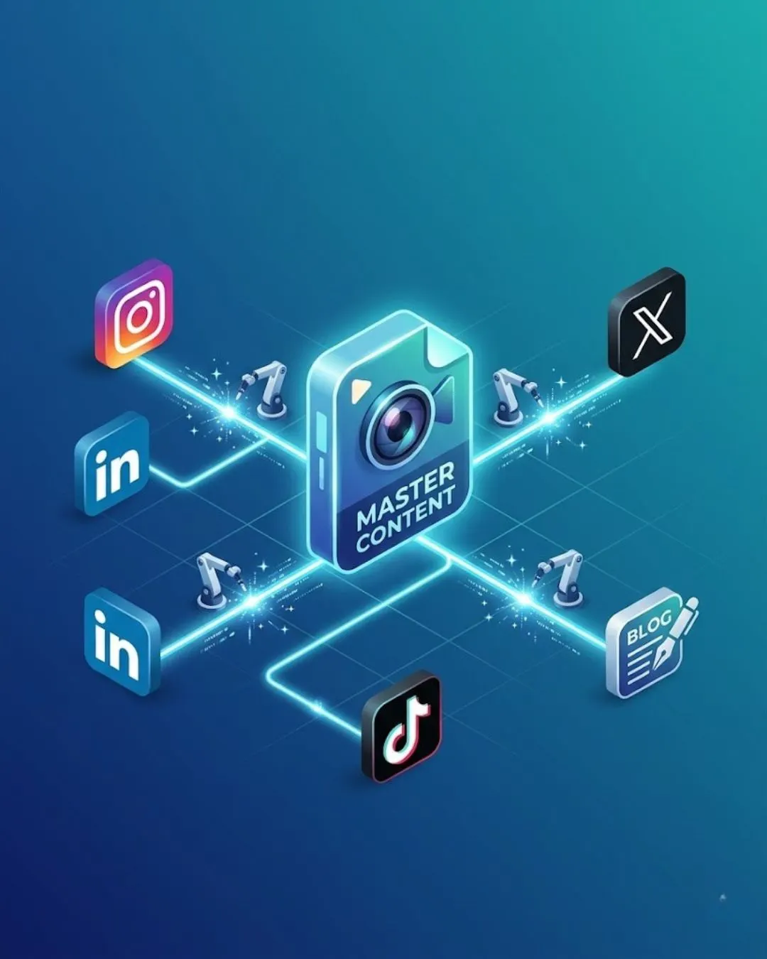 Visual diagram of the content repurposing workflow using AI.