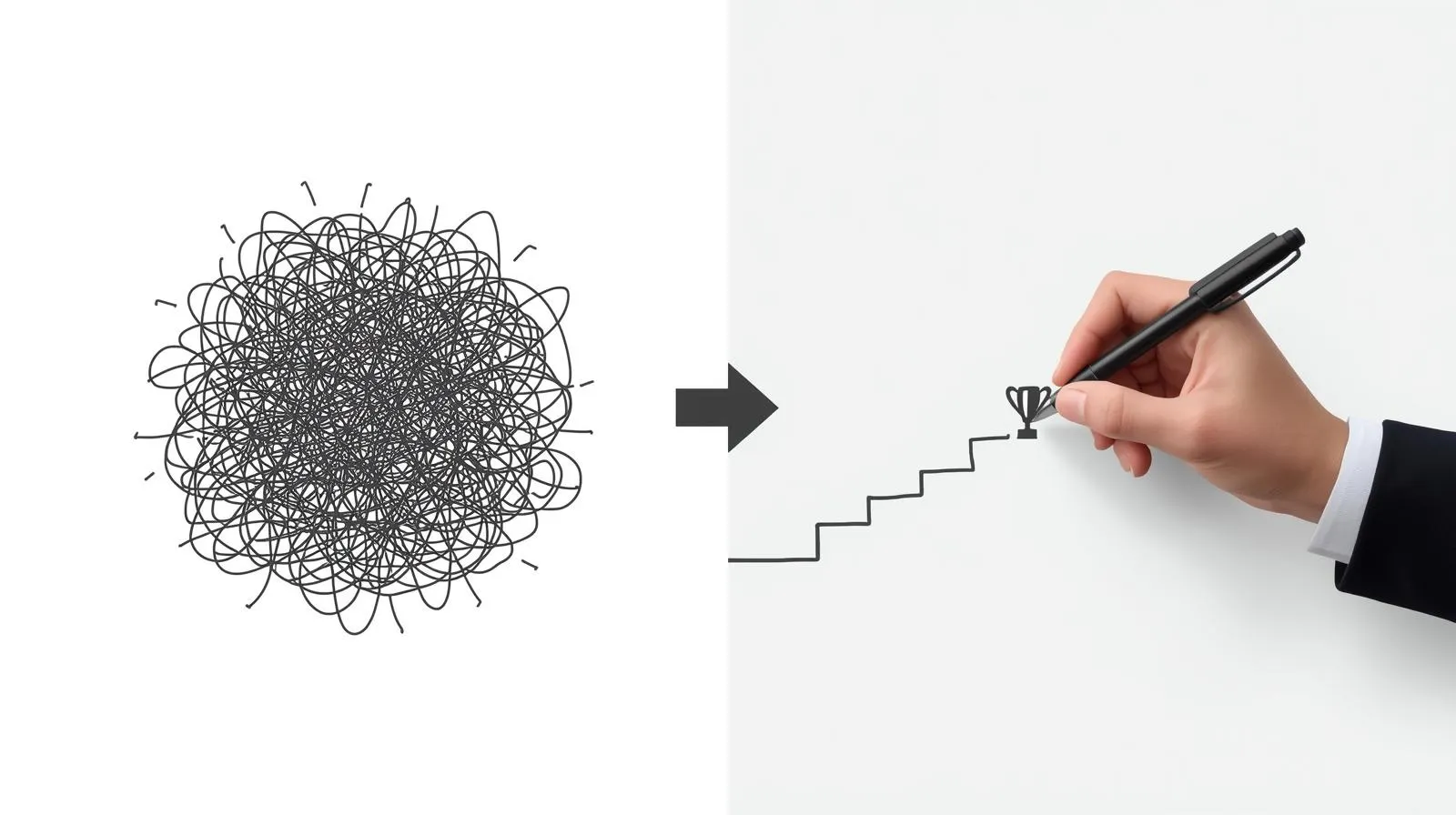 A graphic showing how an AI marketing plan can turn a complex marketing strategy into a simple, step-by-step path to success.