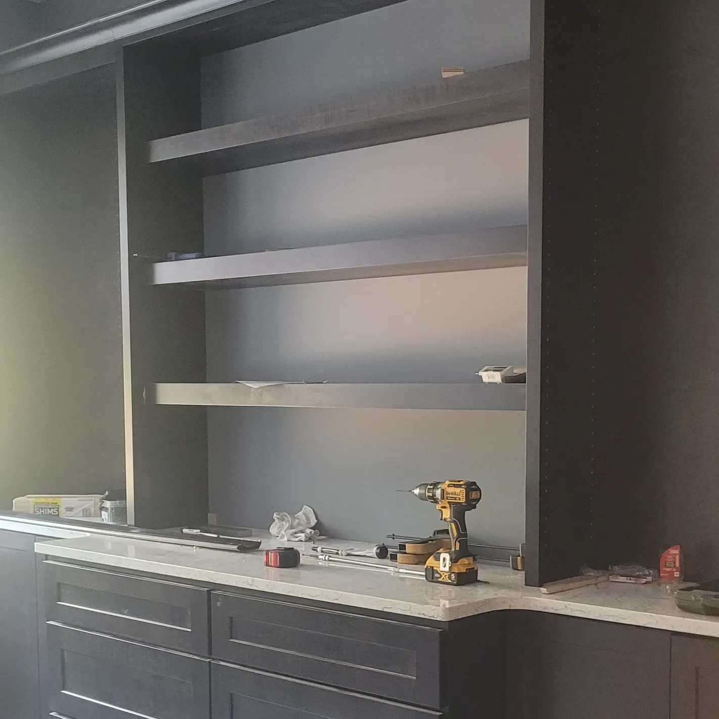 Custom shelving in living room 