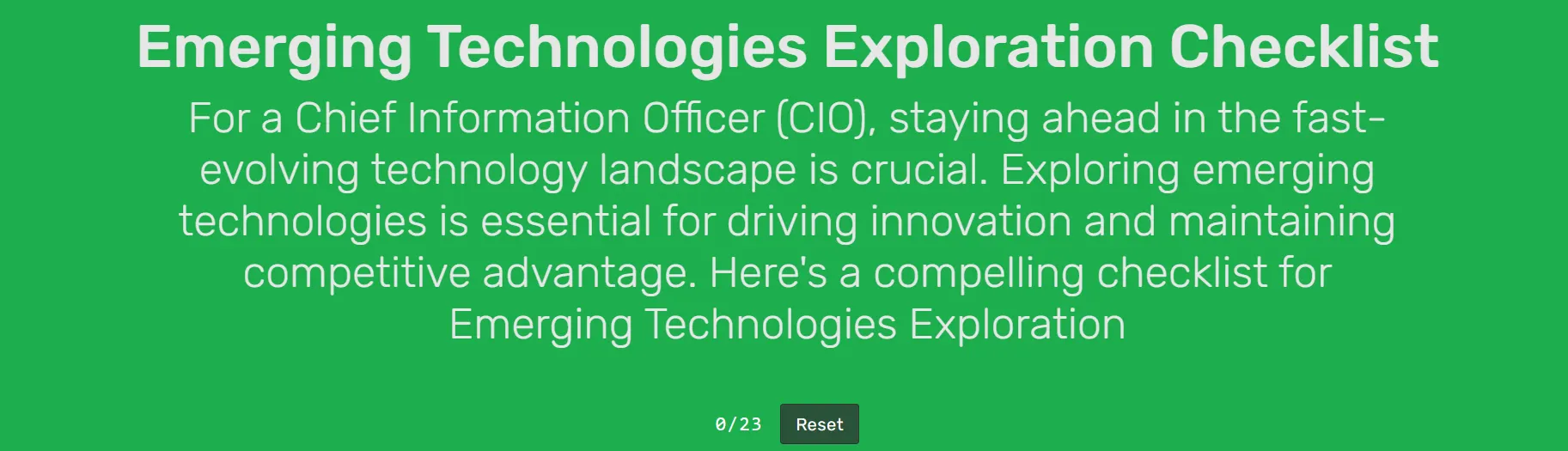 Emerging Technologies Exploration Checklist