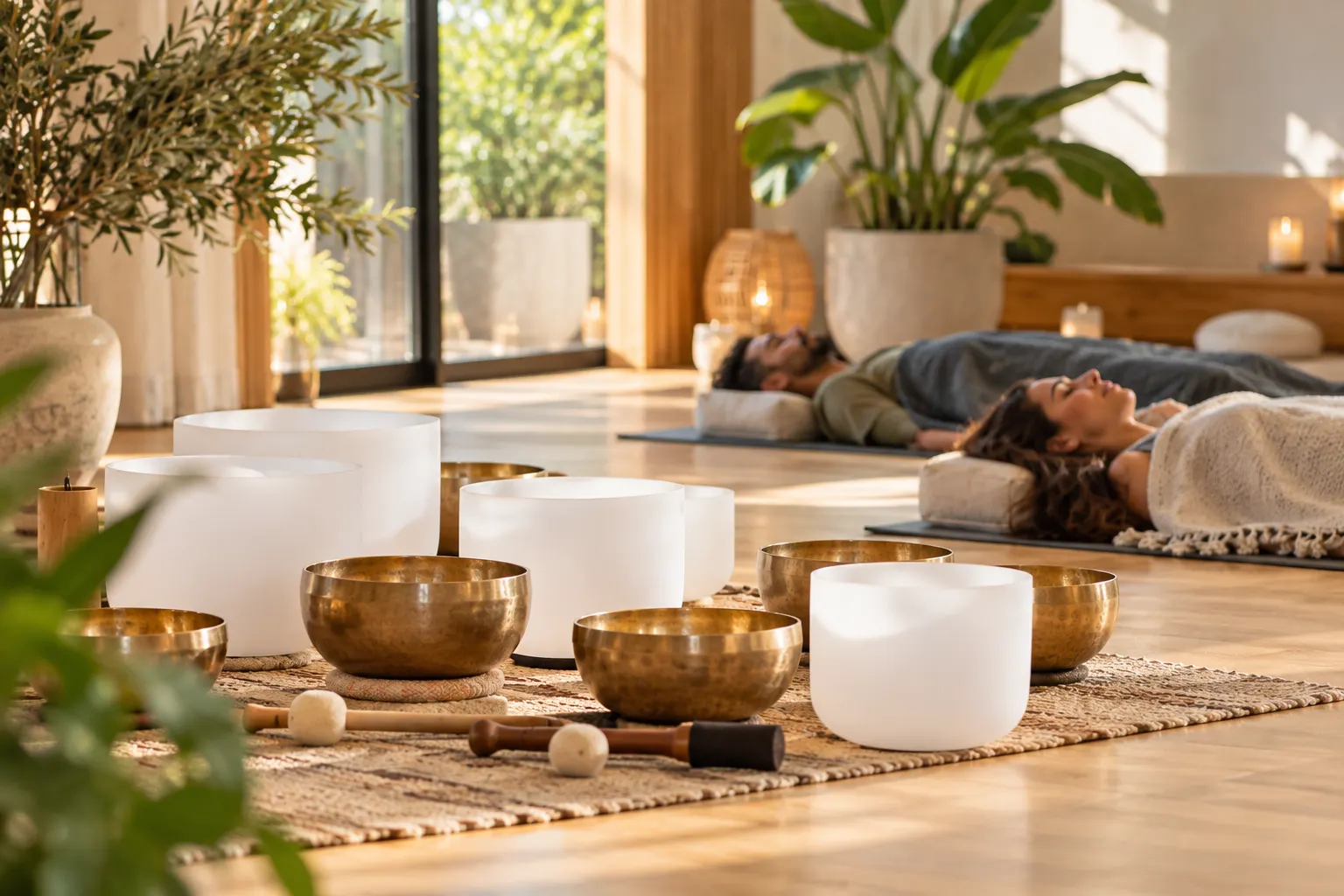 Sound healing session with crystal and Tibetan singing bowls