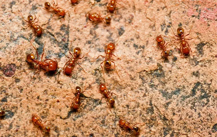 fire ants on a red rock