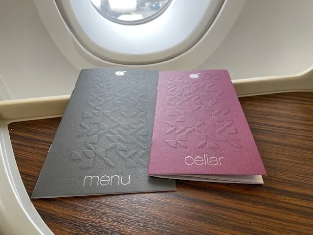 Qatar Airways A380 menukaarten business class