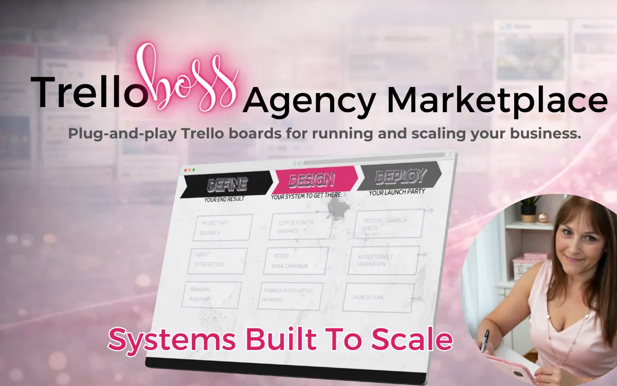 Preview of TrelloBoss Agency Marketplace with plug-and-play Trello business systems