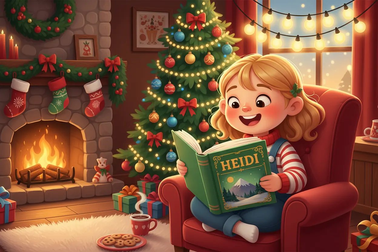 Little girl very happy reading her personalized book
