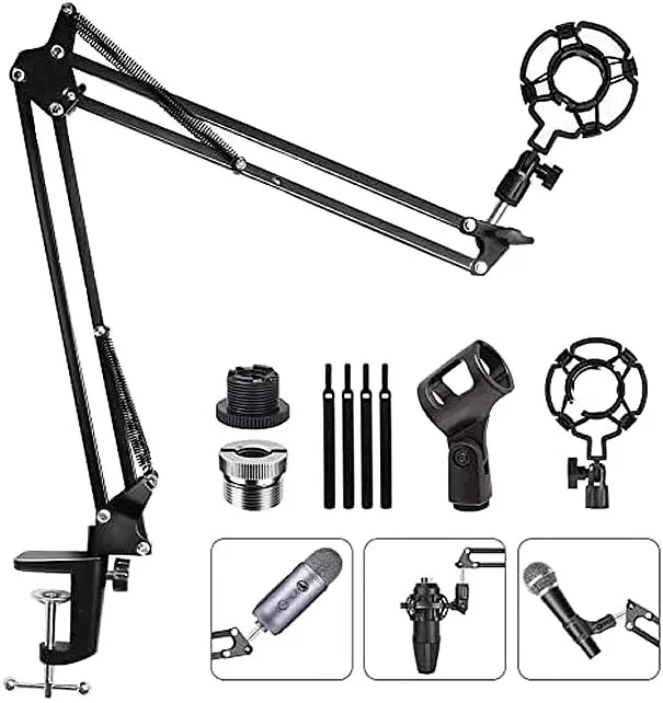 Audio-Technica AT2020 Mic Boom Arm with Foam Windscreen, Suspension Boom Scissor Arm Stand with Pop Filter Cover for Audio-Technica AT2020 Microphone by SUNMON