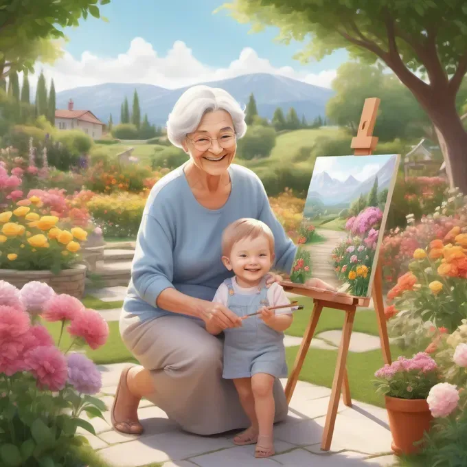 grandmother painting with her grandson