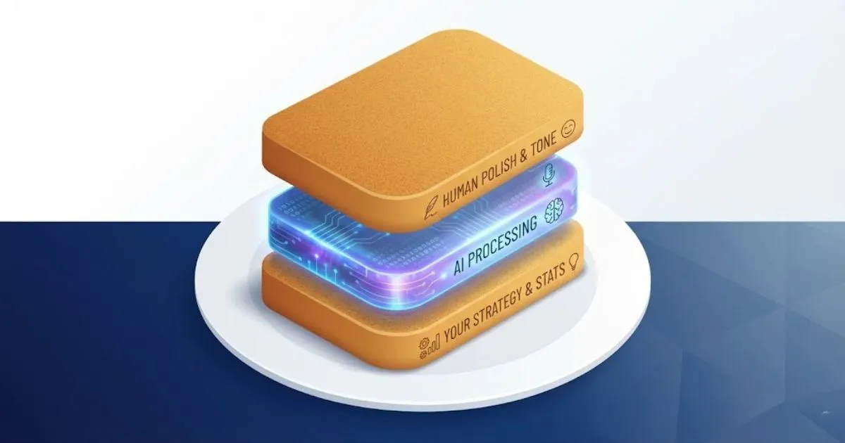 Illustration of the Sandwich Method for using AI to write professional content.