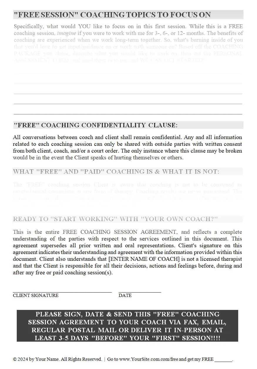 Free Coaching Session Agreement (2 PAGES)