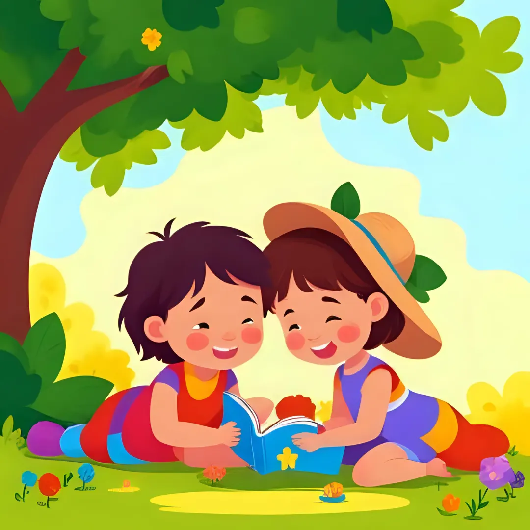 two kids happily reading their new personalized book 