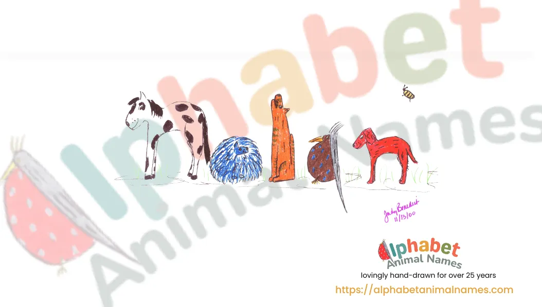 Personalized animal name picture hand-drawn for each letter 