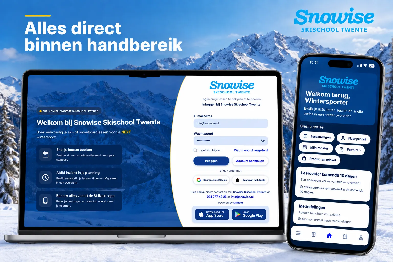 Lessen boeken skiën en snowboarden in Twente SkiNext Snowise 