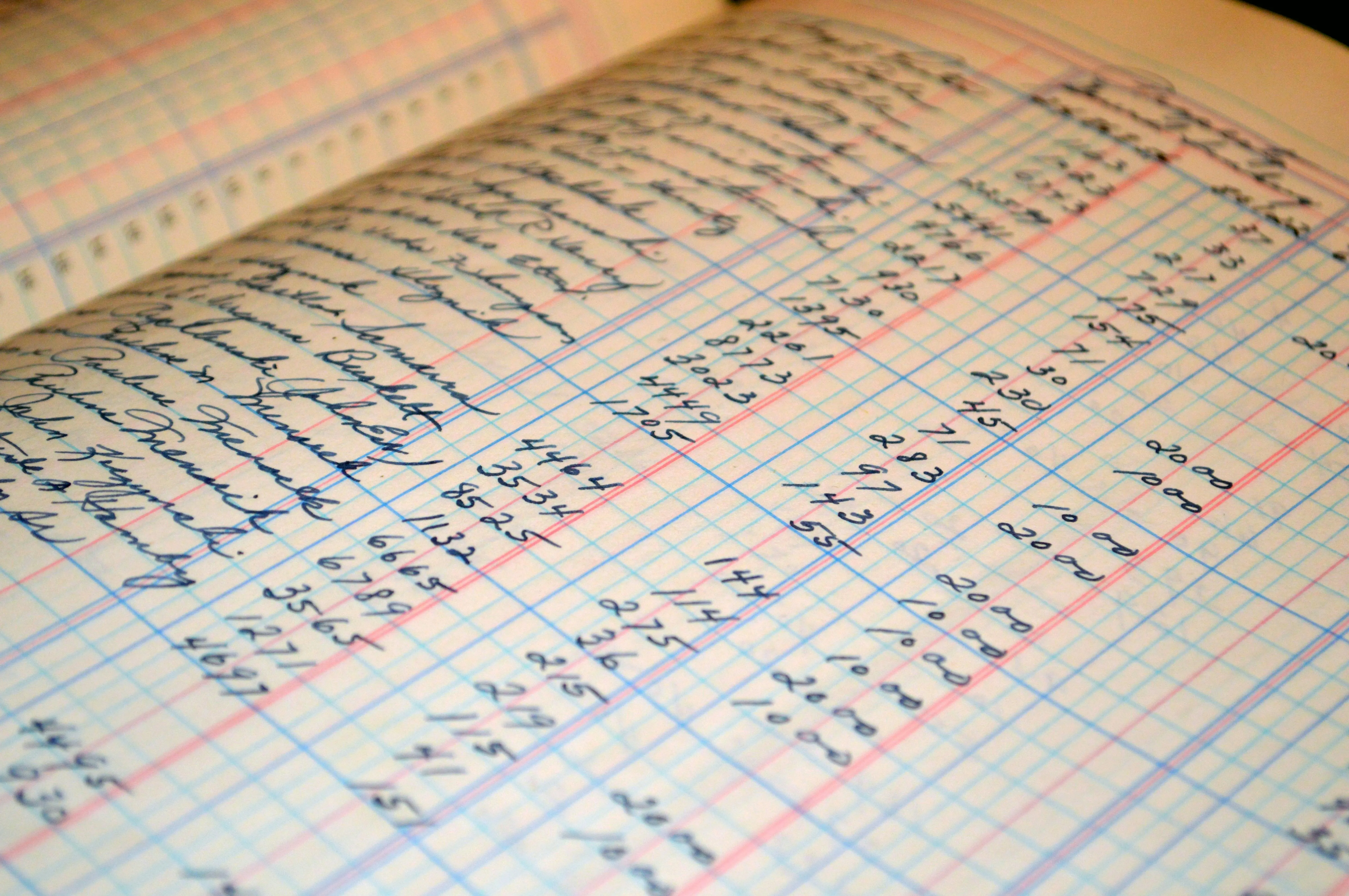 Close‑up of a vintage ledger book showing full handwritten entries across an entire page, symbolizing structured documentation, verified effort, and identity in motion. The image reinforces the concept of a Proof‑of‑Work Ledger as a system of evidence—not memory or intention.