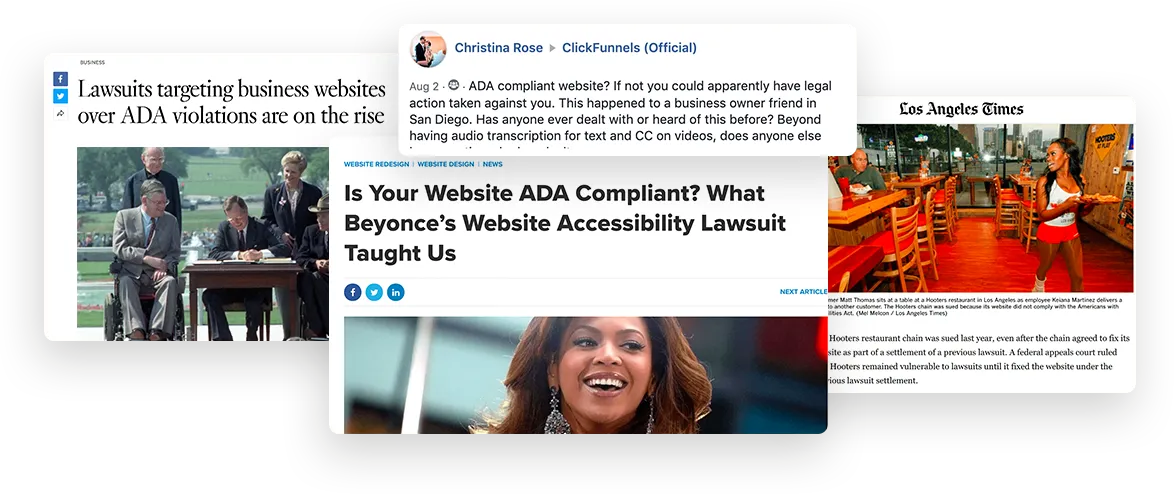 news headlines showing ADA violations and lawsuits