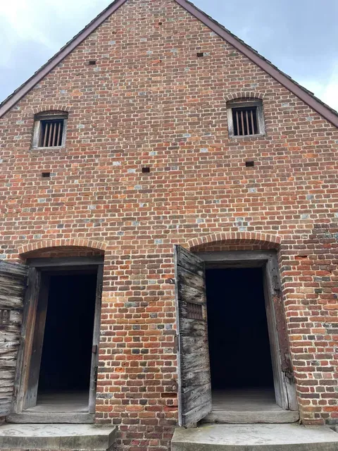 The Public Gaol, or jail, in Colonial Williamsburg, where defendants were held for trial in Virginia's General Court, including for witch trials.