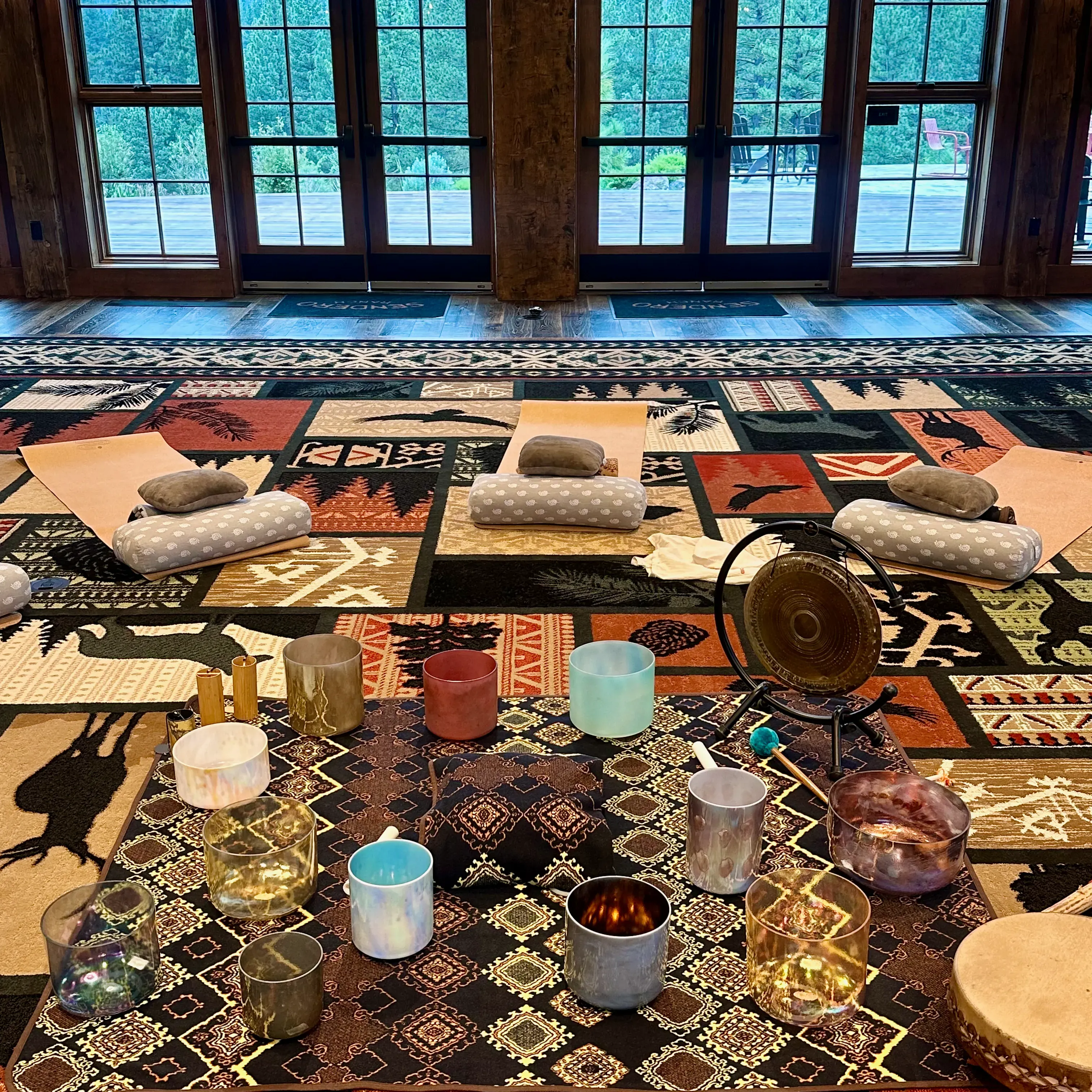 Company Retreat Sound Bath Setup in Mammoth Lakes, CA