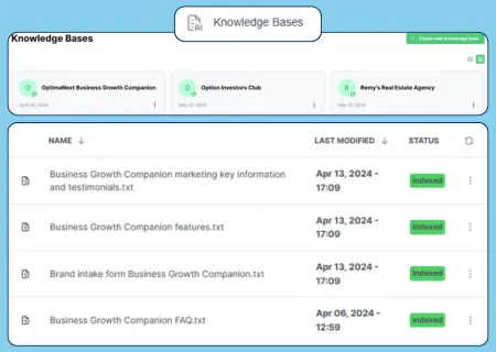 Business Growth Companion's knowledge bases configuration