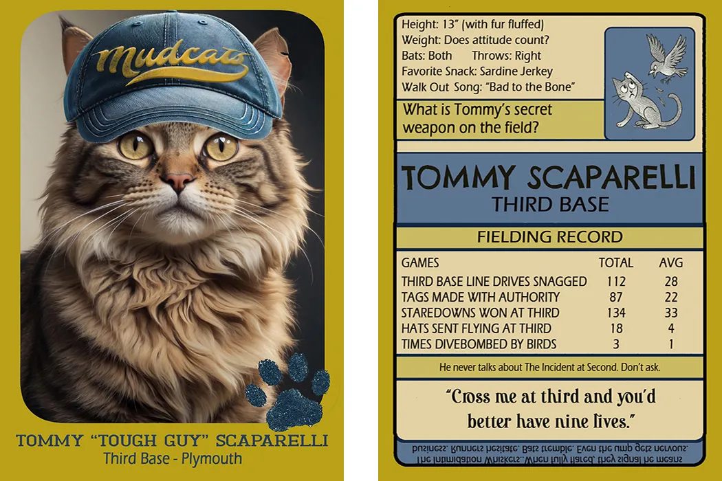 Baseball card for Tommy Scaparelli of the fictional Windsor Plymouth Mudcts