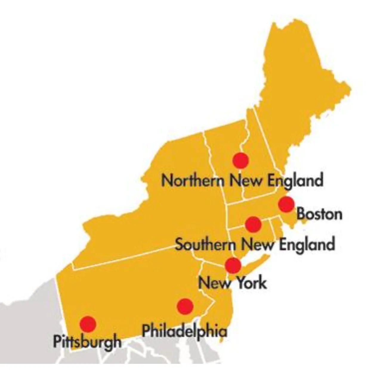 Map of coverage area general northeastern united states