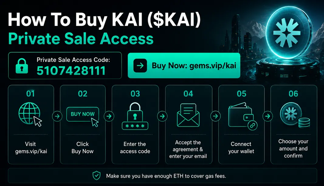 How to buy KAI token private sale access guide with Gems launchpad code 5107428111