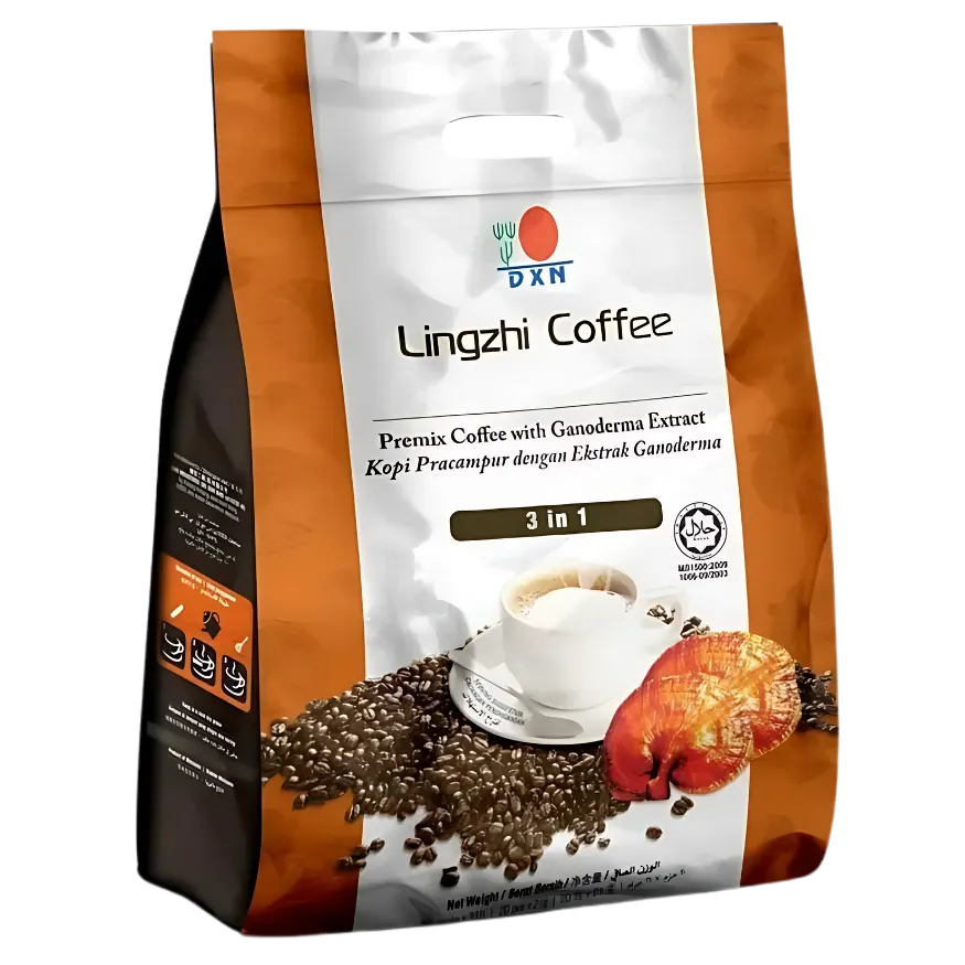  Café Lingzhi 3 en 1 de DXN mostrando sus beneficios para la energía