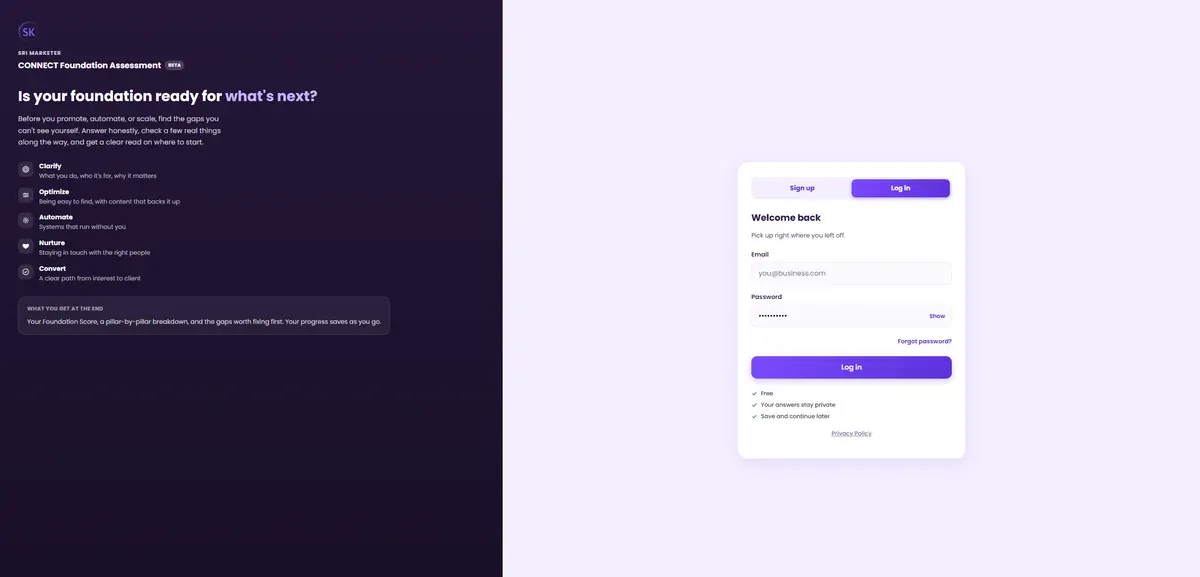 The CONNECT Foundation sign up and log in page