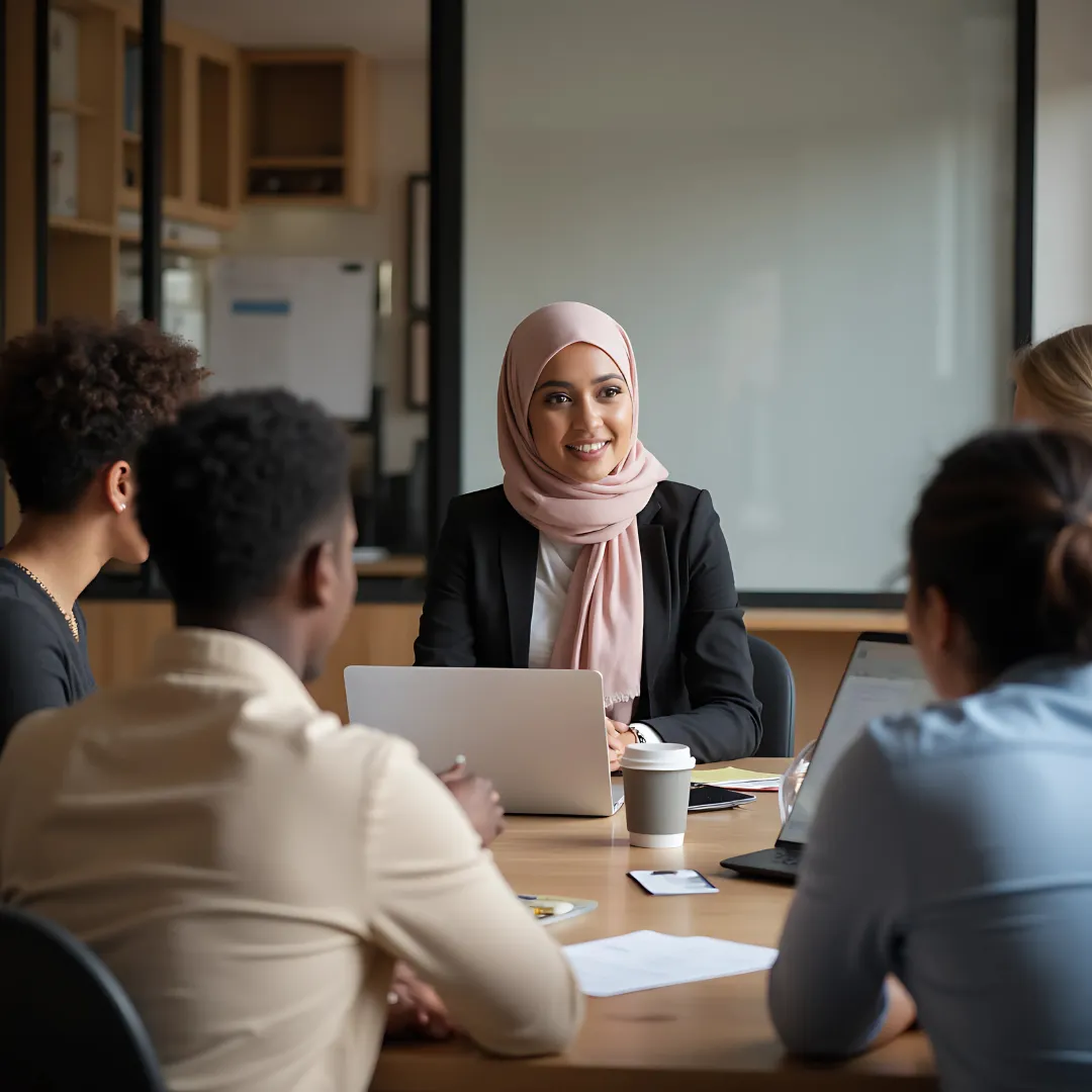 Muslim woman leading a team meeting