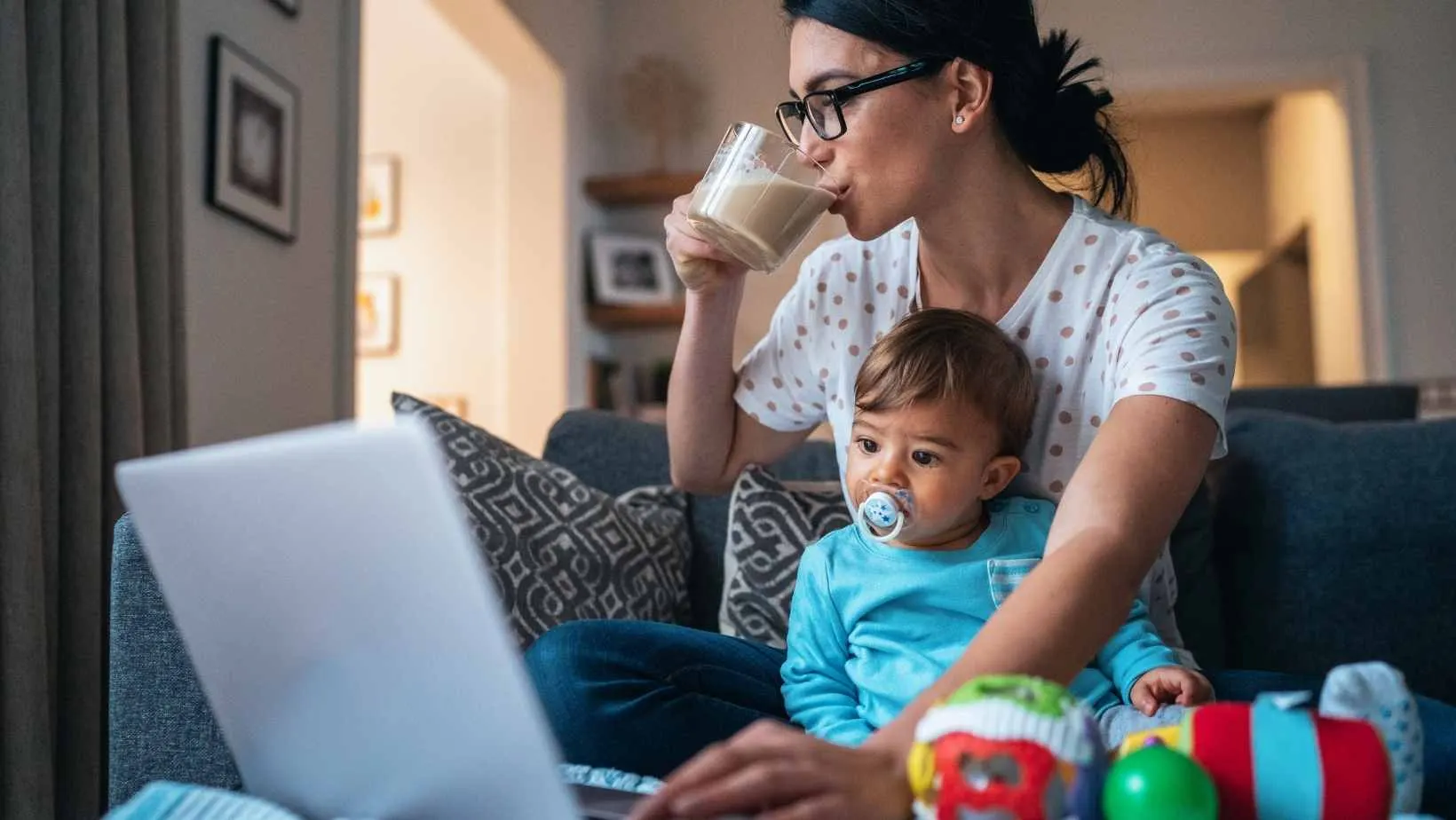 Mom and baby on laptop