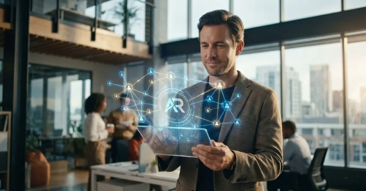 Small business owner using AI tools to manage a network of influencers confidently.