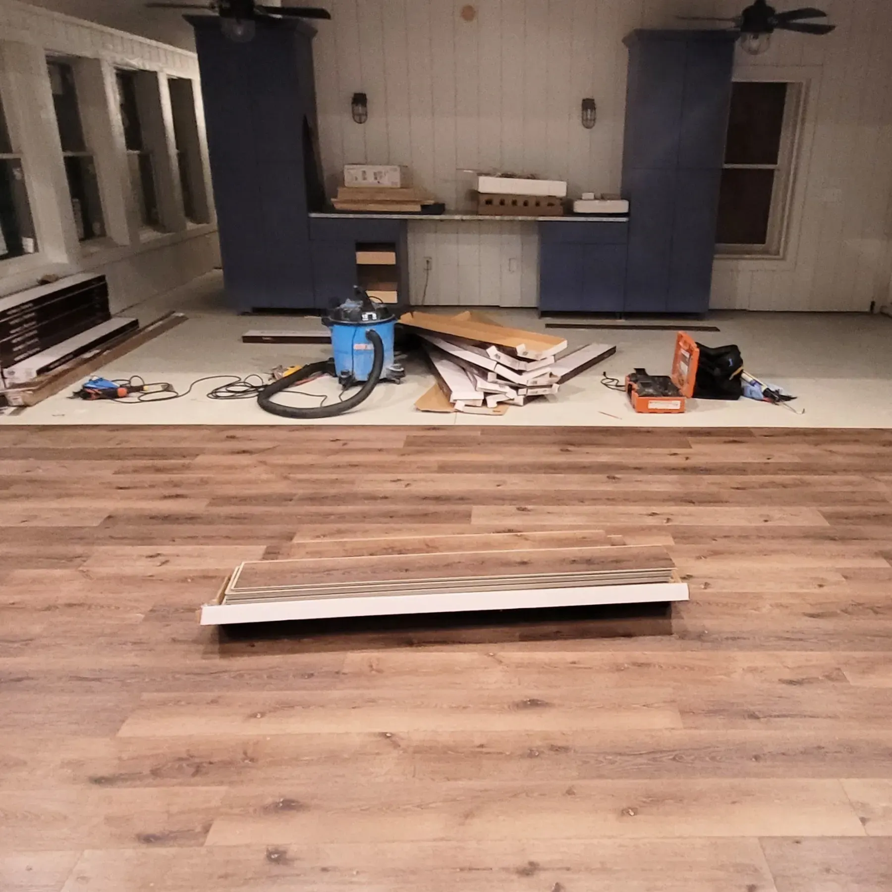 In progress wood floor installation 