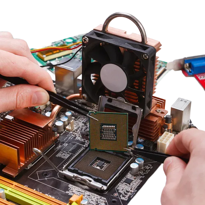 A computer Technician Replacing a CPU on a Computer Mainboard