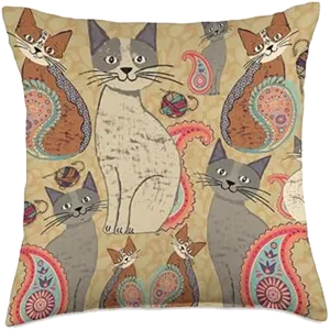 whimsical cats with paisley tails throw pillow